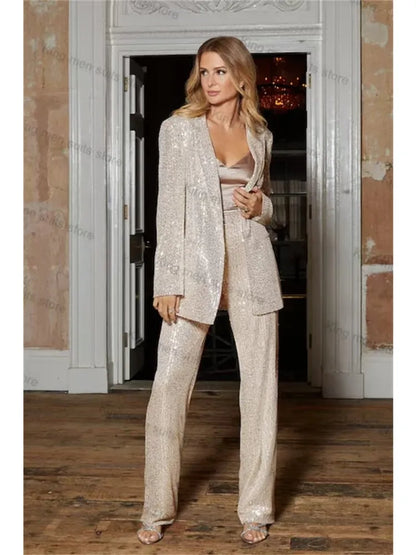 Fashion Sequin Women Suit Sets 2 Pieces Outfits Blazer Pants Office Lady Wear Suits Party Wedding Suit for Women Trendy New