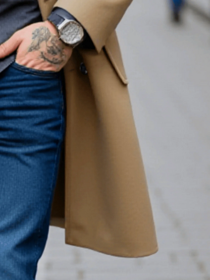 New Style Men's  Overcoat Double-Breasted Woolen Jacket: Thickened Lined Coats For Winter Chill Protection - Solid Color