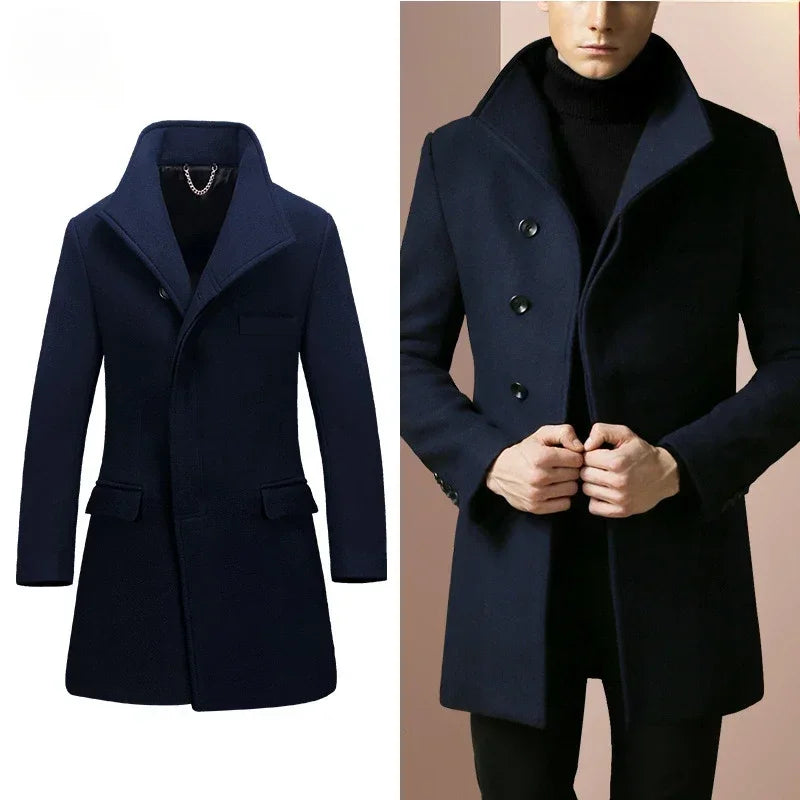 Men British Style Overcoats Business Casual Woolen Coats New Winter Man Thicker Warm Trench Coats Quality Long Jacket