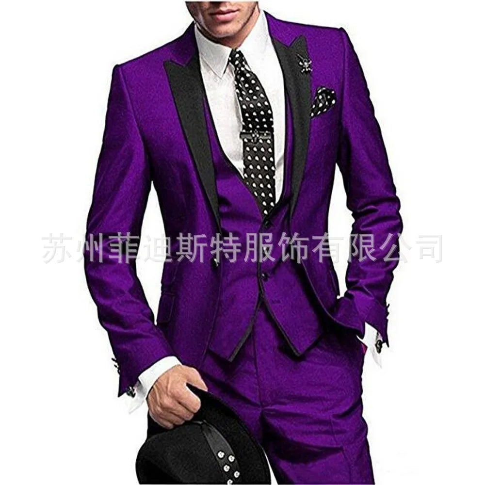 Fashion Men's 3piece Suit Sets Casual Trendy Business Solid Color Turn-down Collar Sngle Button Blazers Trousers Male Clothes