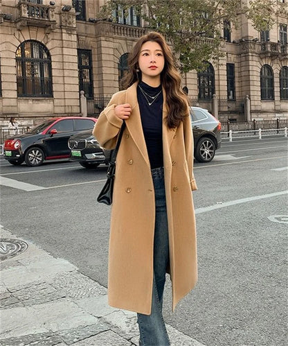 100% Wool Coat Women's Wear 2024 Autumn/Winter Fashion Temperament Double sided Cashmere Coats with Belt Elegant Long Overcoat