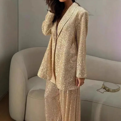 Fashion Sequin Women Suit Sets 2 Pieces Outfits Blazer Pants Office Lady Wear Suits Party Wedding Suit for Women Trendy New