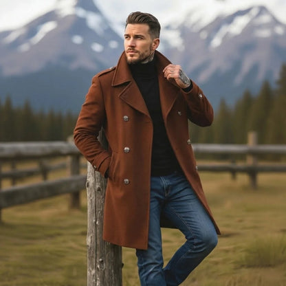 Men's Woolen Overcoat Double Breasted Winter Warm Jacket Thickened Long Coats Men European American Style Classic Fashion Casual