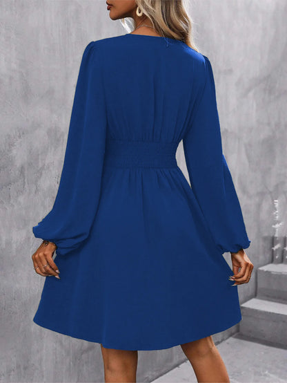 Dresses 2025 Woman Clothing V Neck Lantern Sleeve Wrap Mini Dress Ruched Waist Flowy Hem Elegant for Autumn and Party Styles ﻿