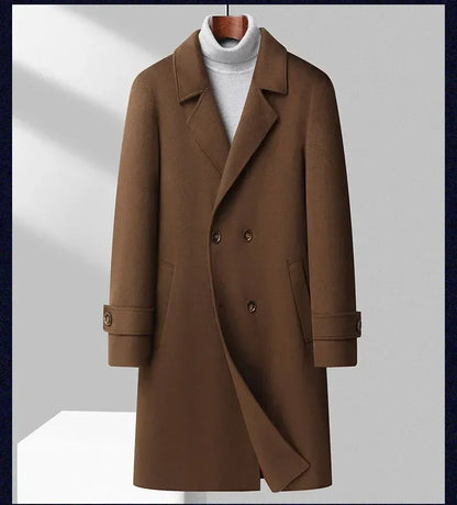 Top Quality Winter Wool Long Coats for Men Double-breasted Padded Cotton Woolen Long Coat Warm Business Mens Windbreaker Jacket