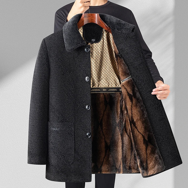 Men Woolen Coats Men's business Casual Trench Coat Winter Coat with wool liner Men 2026 Autumn Winter Wool Coat