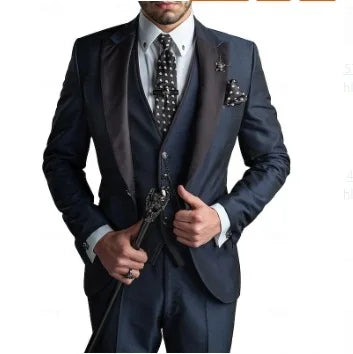 Fashion Men's 3piece Suit Sets Casual Trendy Business Solid Color Turn-down Collar Sngle Button Blazers Trousers Male Clothes