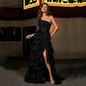 DRESS FORU Elegant Black Evening Dresses Tulle for Floor-Length One-Shoulder Prom Dress Tiered Vestidos De Fiesta Customized