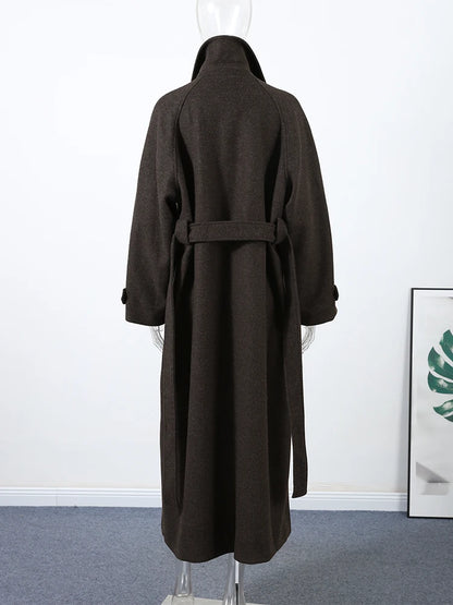 Elegant Woolen Women's Long Coat Long Sleeve Turn-down Single Breasted Female Overcoat 2025 Autumn Winter Chic Casual Lady Coats