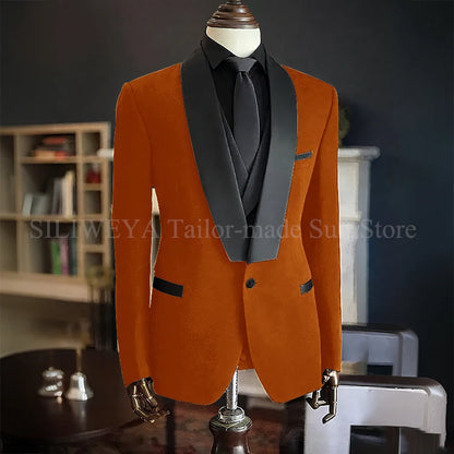 Men Suits High Quality Black Velvet 3 Piece Jacket Pants Vest Elegant Blazer Luxury Outfits Wedding Evening Party Costume Homme