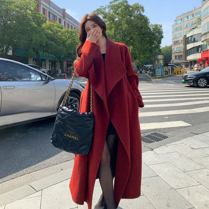 100% Wool Coat Women's Wear 2025 Autumn/Winter Fashion Temperament Double sided Cashmere Coats with Belt Elegant Long Overcoat