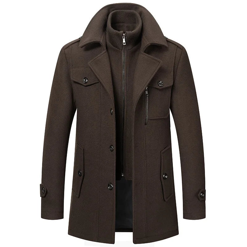 Cold Resistant Double Collar Wool Coat - Men's Fashion Business Winter Overcoat