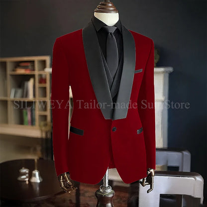 Men Suits High Quality Black Velvet 3 Piece Jacket Pants Vest Elegant Blazer Luxury Outfits Wedding Evening Party Costume Homme