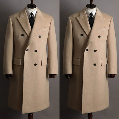Classic Wool Blend Overcoat for Men Autumn and Winter Boutique Woolen Long Coat Double Breasted Formal Outwear Winter Jacket
