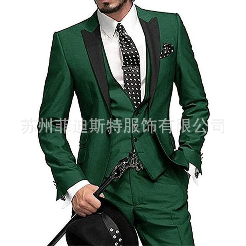 Fashion Men's 3piece Suit Sets Casual Trendy Business Solid Color Turn-down Collar Sngle Button Blazers Trousers Male Clothes