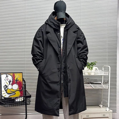 For Men's Autumn and Winter Vacation Two Mid-length Hooded Coats Overcoats Can Help You Overcome The Cool Mature Style Outerwear