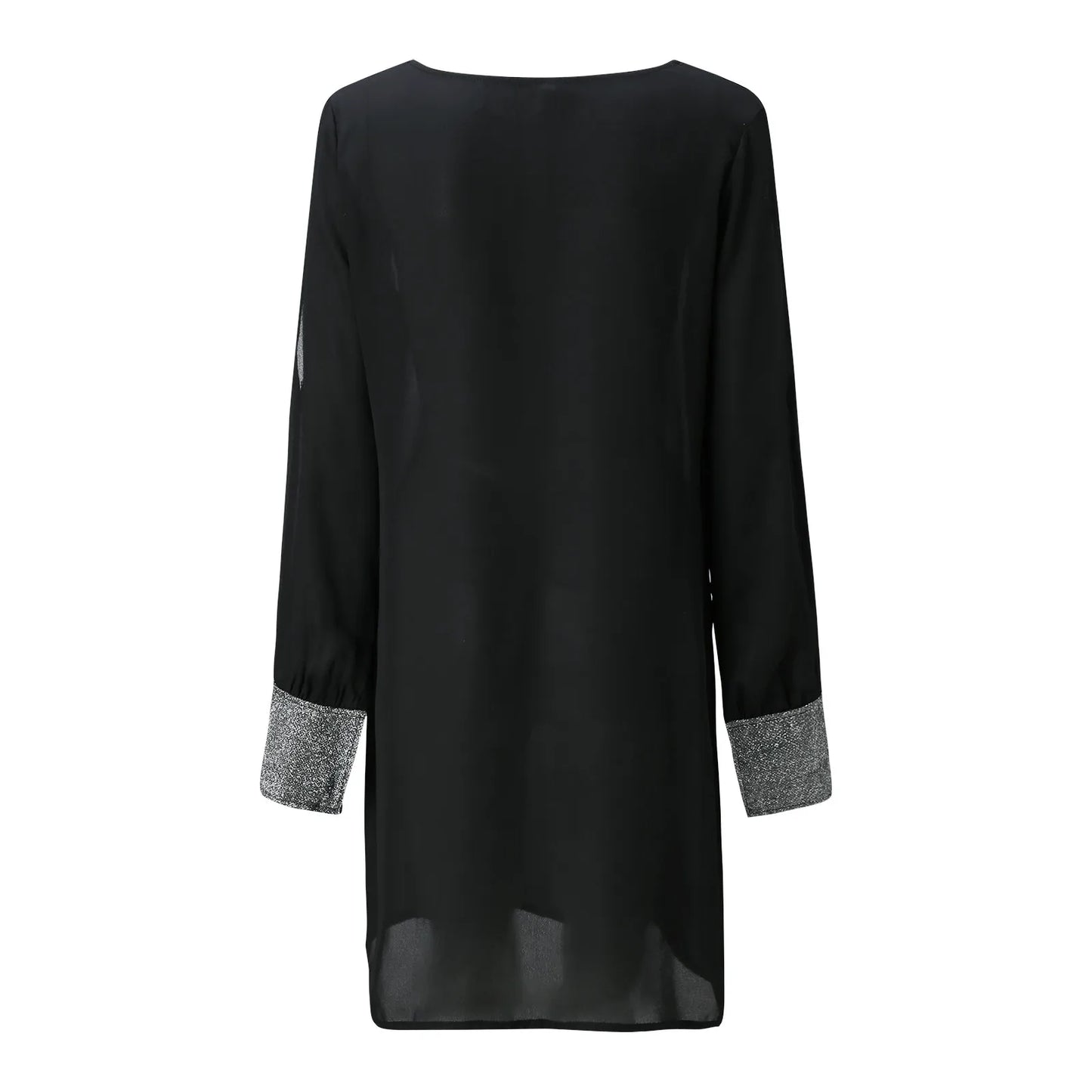 Dresses For Women 2025 Elegant Shiny Mesh Stitching Long Sleeve Robe Solid Color V Neck Mini Dress Evening Party Dresses Vestido