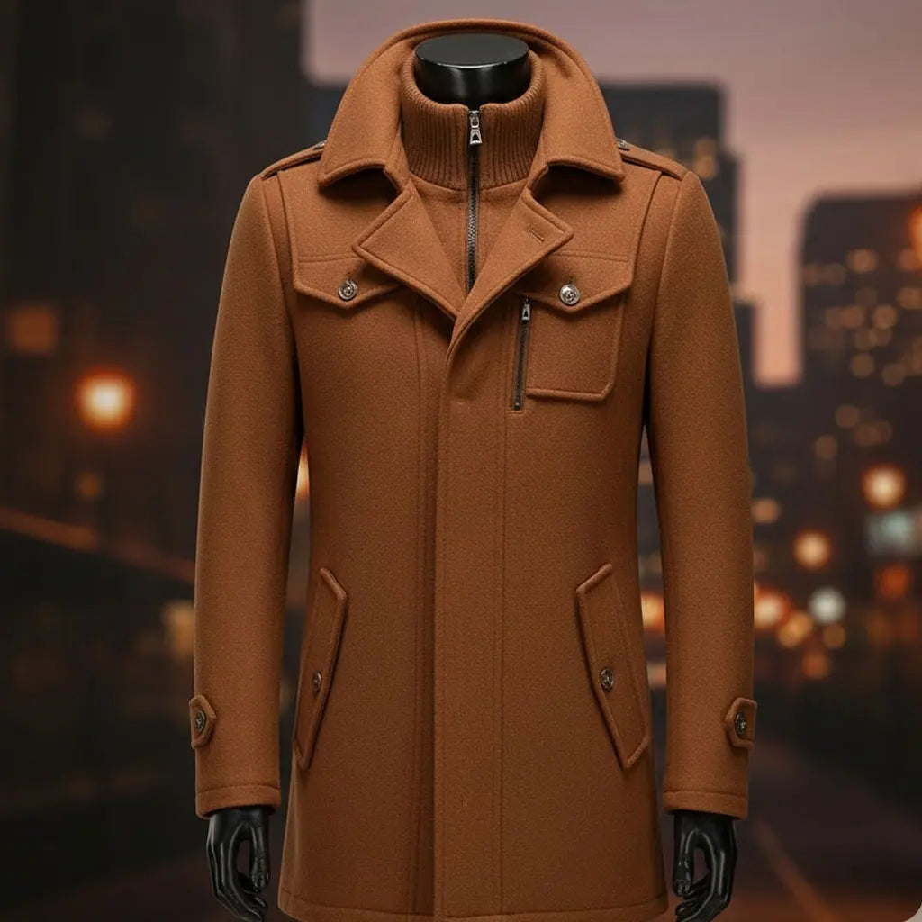 Cold Resistant Double Collar Wool Coat - Men's Fashion Business Winter Overcoat