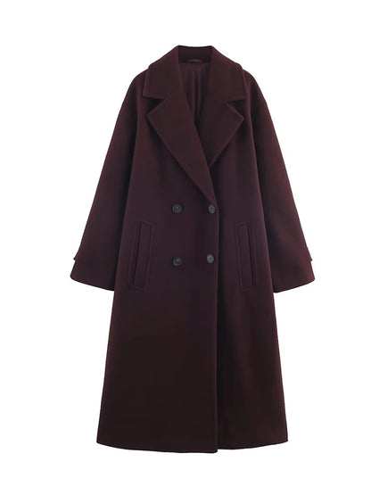Women's Overcoat 2025 Autumn Winter New Fashion Laple Long Sleeves Double-Breasted Coat Female High Street Elegant New Coats