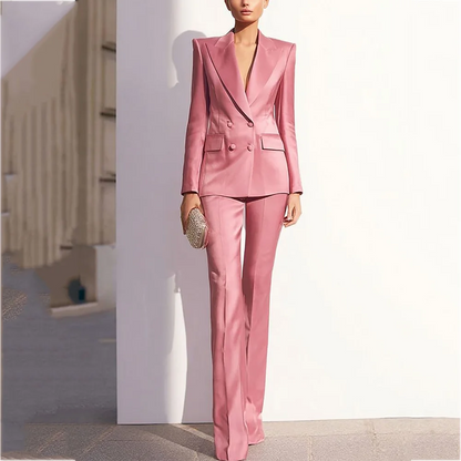Luxury Satin Women Pants Suit Tailored Business Attire Dusty Rose 2 Piece Peak Lapel Straight Formal Outfit Daily Office Set