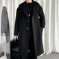 Mens Hooded Long Woolen Coats Oversized Solid Color Winter Windbreaker Korean Style Casual Outwear