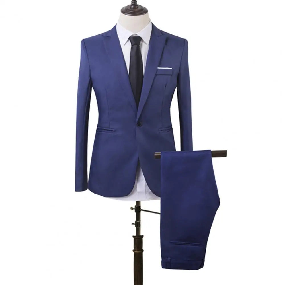 Men Slim Fit Business Suit One Button Formal Two-Piece Suit Boutique Business Dress Wedding Groom Suit Coat Blazers Trousers