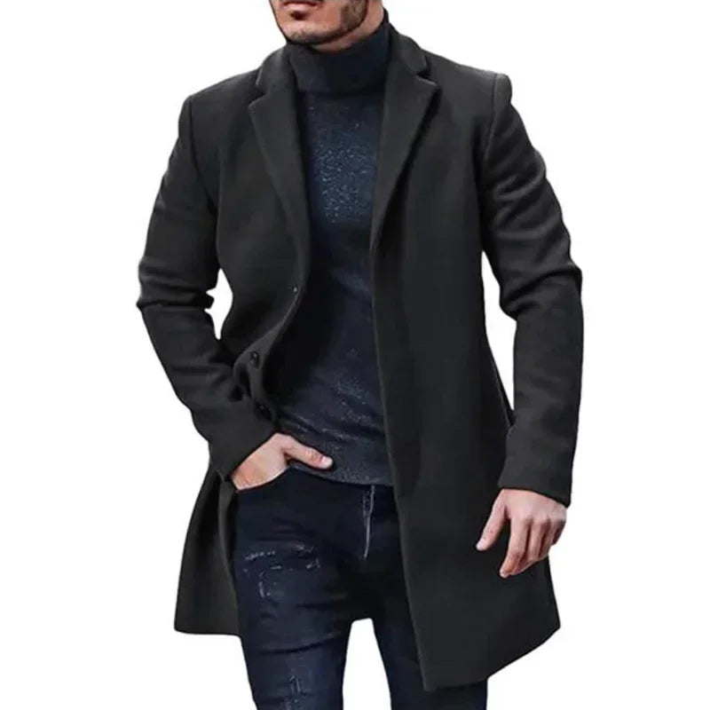 New Men's Coat Woolen Overcoat  Windbreaker Solid Color Trench Autumn and Winter Outerwear Cardigan Jaqueta Masculina