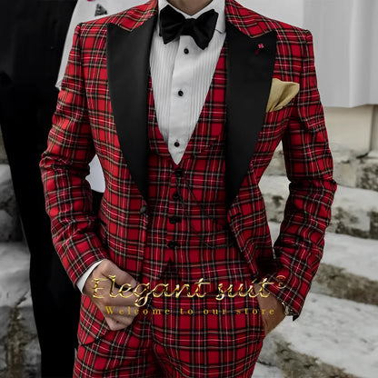 Men's suit Scottish style dress 3-piece suit (jacket, vest and pants) Custom groom/best man suit dinner party elegant tuxedo