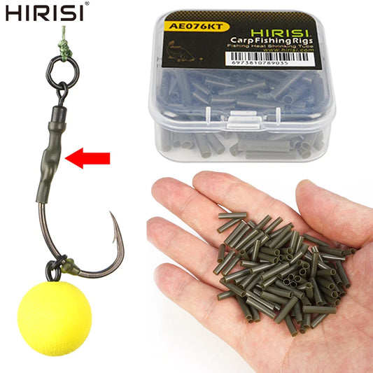 Hirisi 100pcs Carp Fishing Heat Shrink Tube Kit Anti-Tangle Hook Sleeves Ronnie Hair Rig Accessories Durable Fishing Tackle