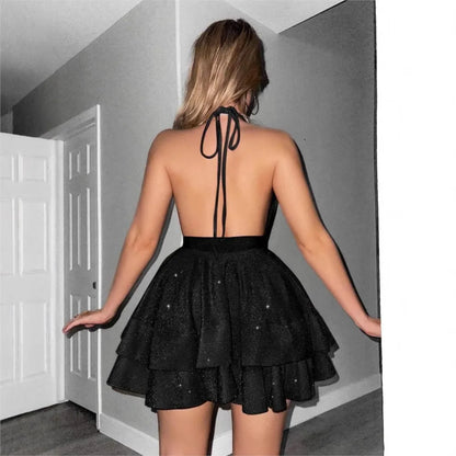 Dresses For Woman Backless Sexy Halter Neck Leace-up Slim Mini Dress Solid Color Vestidos Trendy Elegant Temperament Bowknot Hot