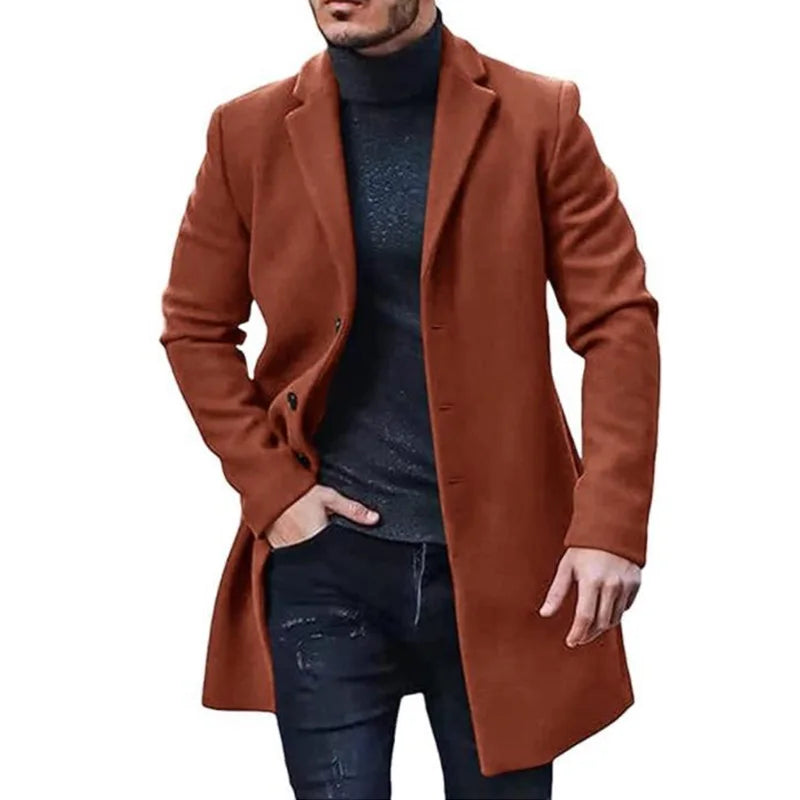 New Men's Coat Woolen Overcoat  Windbreaker Solid Color Trench Autumn and Winter Outerwear Cardigan Jaqueta Masculina