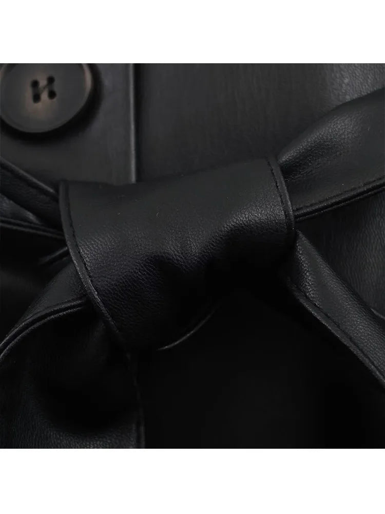 HH Women's Fashion Coats Black Fur Turn-Down Collar Long Sleeves Lace-Up Decoration Single Breasted Female Winter Warm Jackets