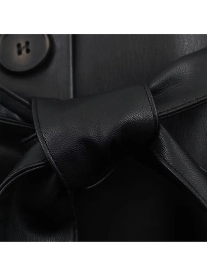 HH Women's Fashion Coats Black Fur Turn-Down Collar Long Sleeves Lace-Up Decoration Single Breasted Female Winter Warm Jackets