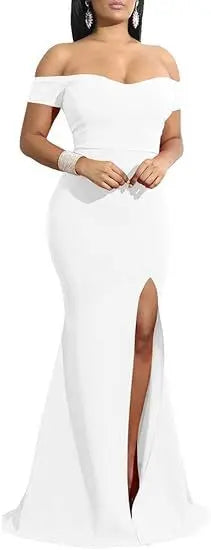 Evening Dresses Elegant Women's Off Shoulder High Split Long Formal Party Dress Evening Gown