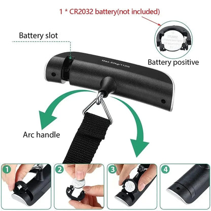Portable Handheld Digital Travel Luggage Scale - .110lb/50kg with LCD Display, Mini Pocket-Size Electronic Weighing Tool
