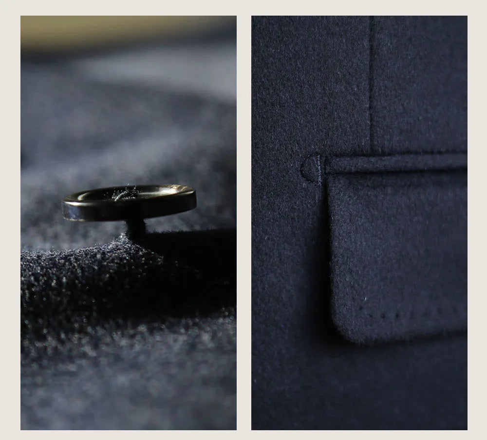 Men's Overcoat Warm Thick 100% Wool Double Breasted Navy Blue Slim Fit Luxury Business Long Coat Custom