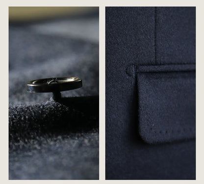 Men's Overcoat Warm Thick 100% Wool Double Breasted Navy Blue Slim Fit Luxury Business Long Coat Custom
