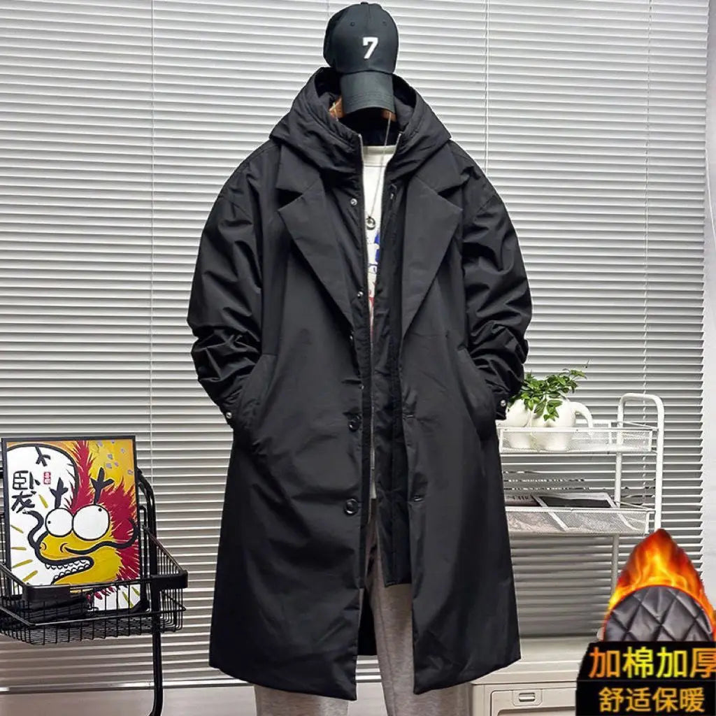 For Men's Autumn and Winter Vacation Two Mid-length Hooded Coats Overcoats Can Help You Overcome The Cool Mature Style Outerwear