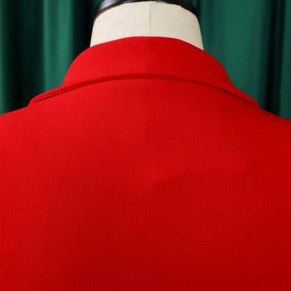 Women’s Elegant Notched Collar Dress, Long Sleeve Pleated Mid-Calf Dress with Waist Sash