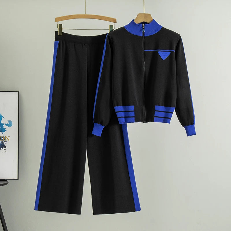 2025 Sportsuits for Women Two Piece Knitted Suits Sweatshirts Long Pants Fashion Sets Spring Casual Zipper Suits