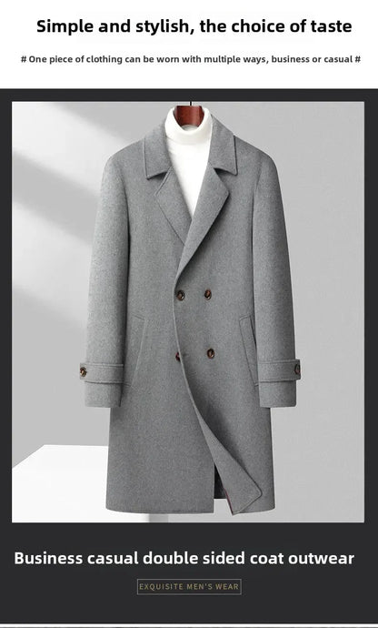 Top Quality Winter Wool Long Coats for Men Double-breasted Padded Cotton Woolen Long Coat Warm Business Mens Windbreaker Jacket