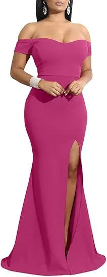 Evening Dresses Elegant Women's Off Shoulder High Split Long Formal Party Dress Evening Gown
