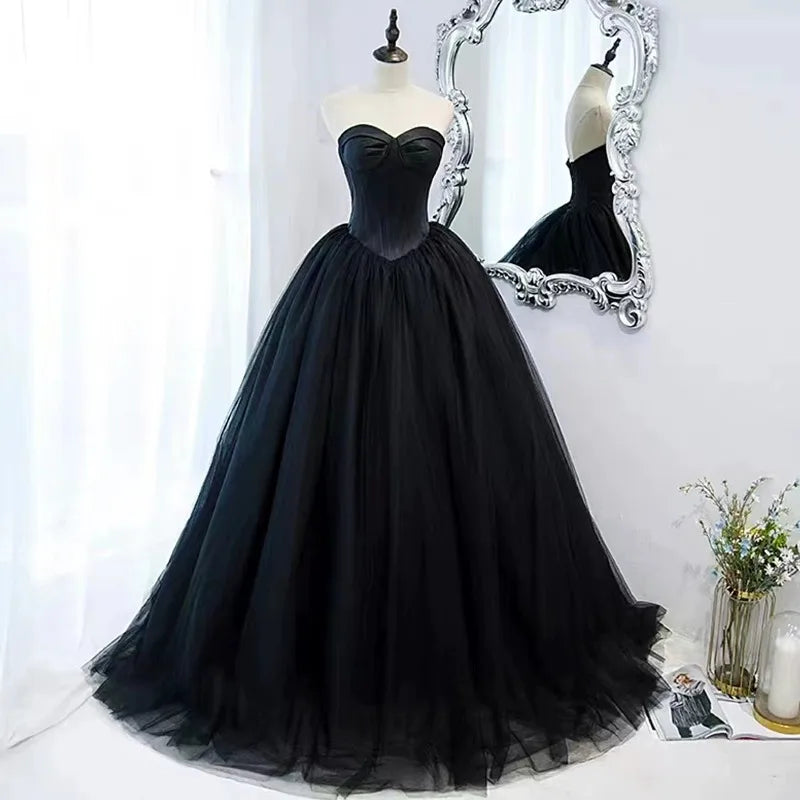 Black Evening Dress, Suitable for Everyday Wear, Birthday Party, Adult Ceremony, Hostess, Strapless Dress, Banquet, Long Dress
