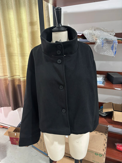 Casual Women's Woolen Blend Coats Women Stand Collar Single-breasted Long Sleeve Thick Warm Jacket 2025 Autumn New in Outwear