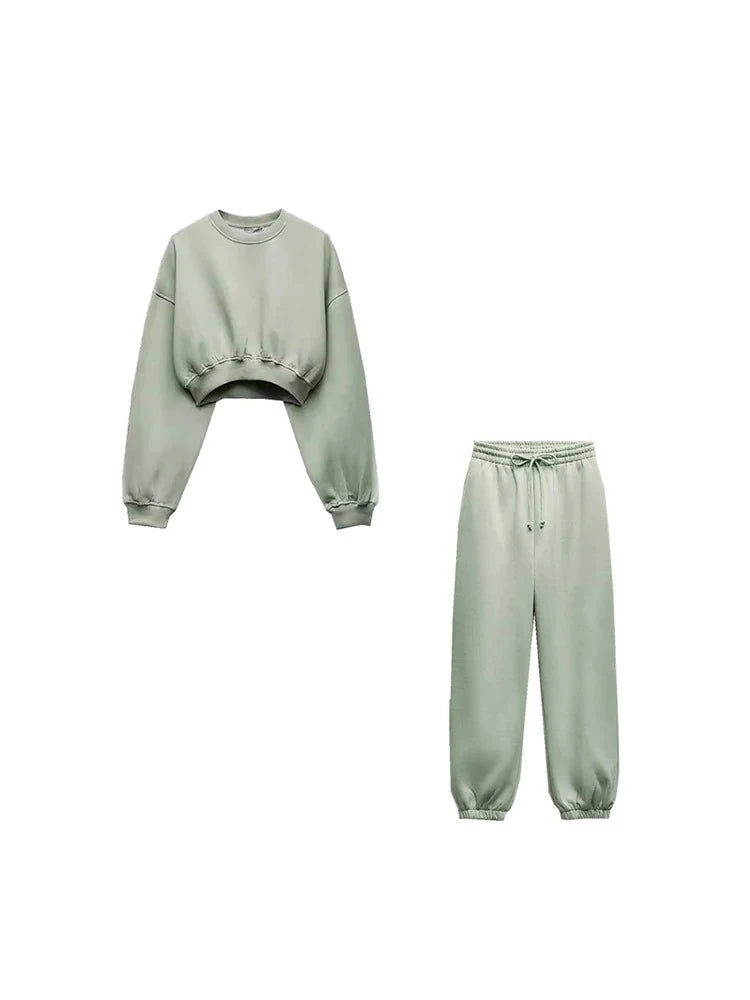 Women's Solid Color Elegant Suit Comfortable Sweatshirt Long Pants Sports Two Piece Urban Ladies Casual Commuter Suit