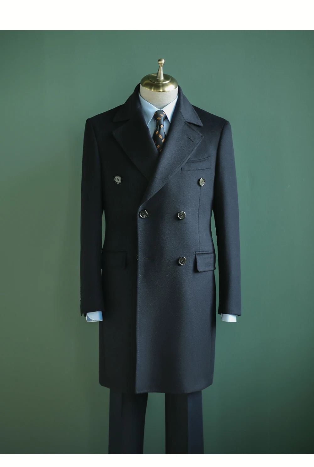 Men's Overcoat Warm Thick 100% Wool Double Breasted Navy Blue Slim Fit Luxury Business Long Coat Custom
