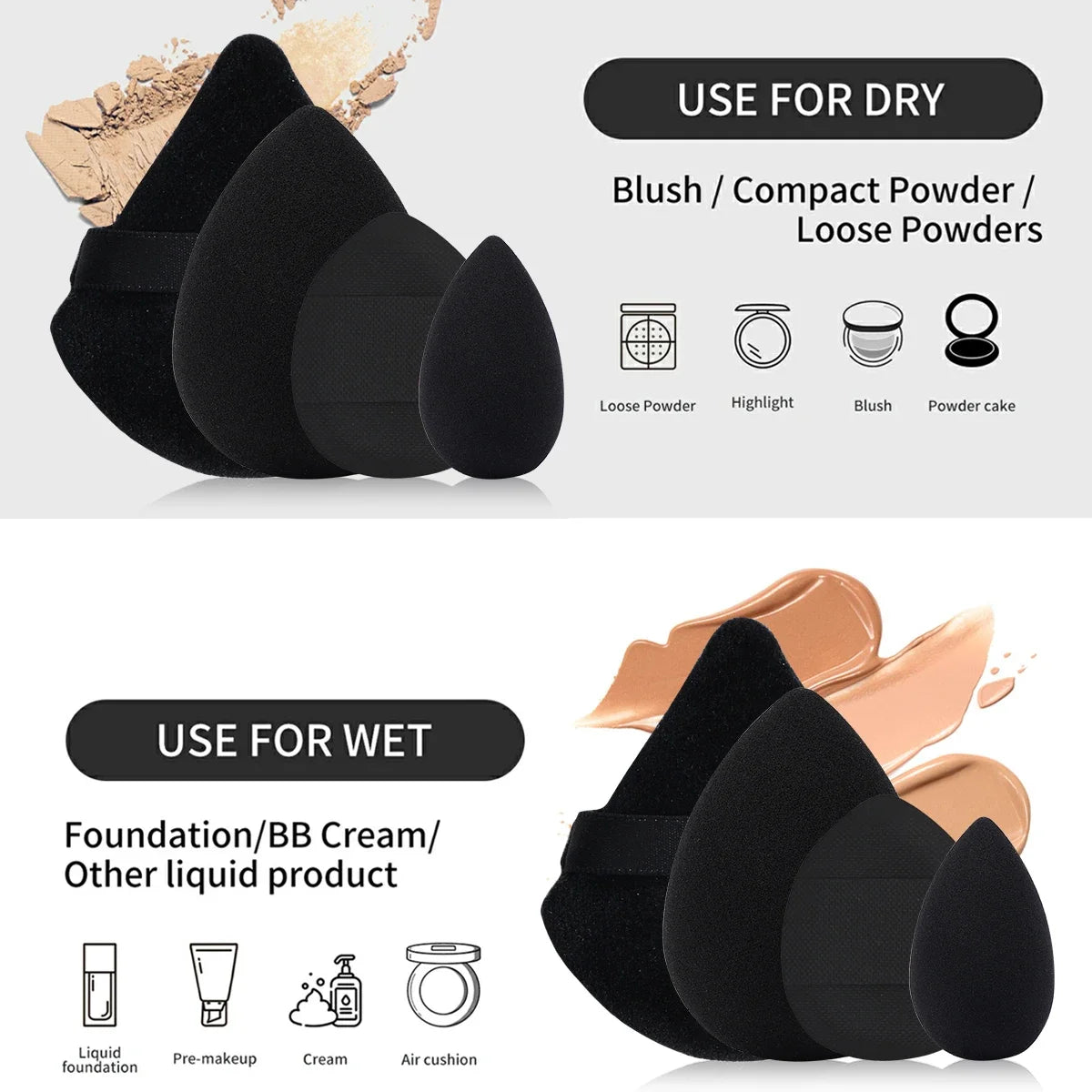 12pcs Makeup Puff Kit Blending Sponge Triangle Powder Puff Finger Air Puff For Flawless Make Up Beauty Tool Facial Tool