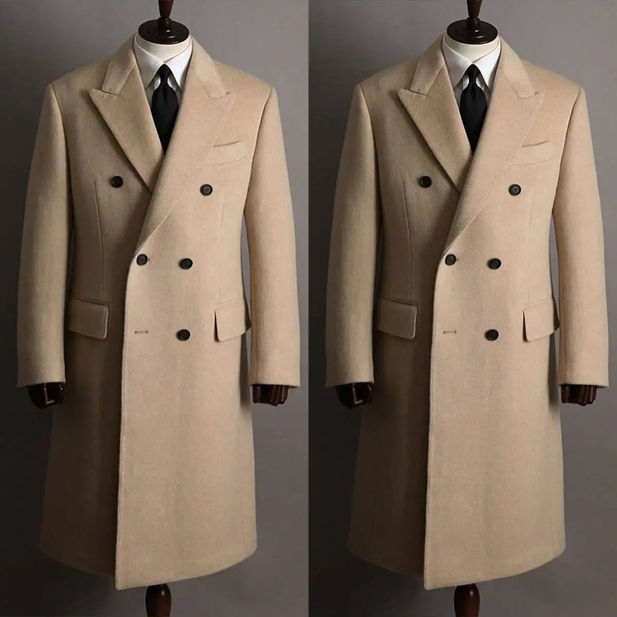 Classic Wool Blend Overcoat for Men Autumn and Winter Boutique Woolen Long Coat Double Breasted Formal Outwear Winter Jacket