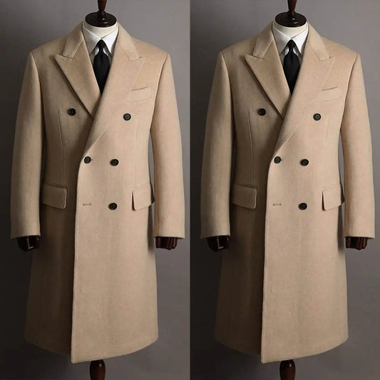 Classic Wool Blend Overcoat for Men Autumn and Winter Boutique Woolen Long Coat Double Breasted Formal Outwear Winter Jacket