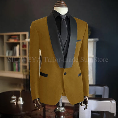 Men Suits High Quality Black Velvet 3 Piece Jacket Pants Vest Elegant Blazer Luxury Outfits Wedding Evening Party Costume Homme